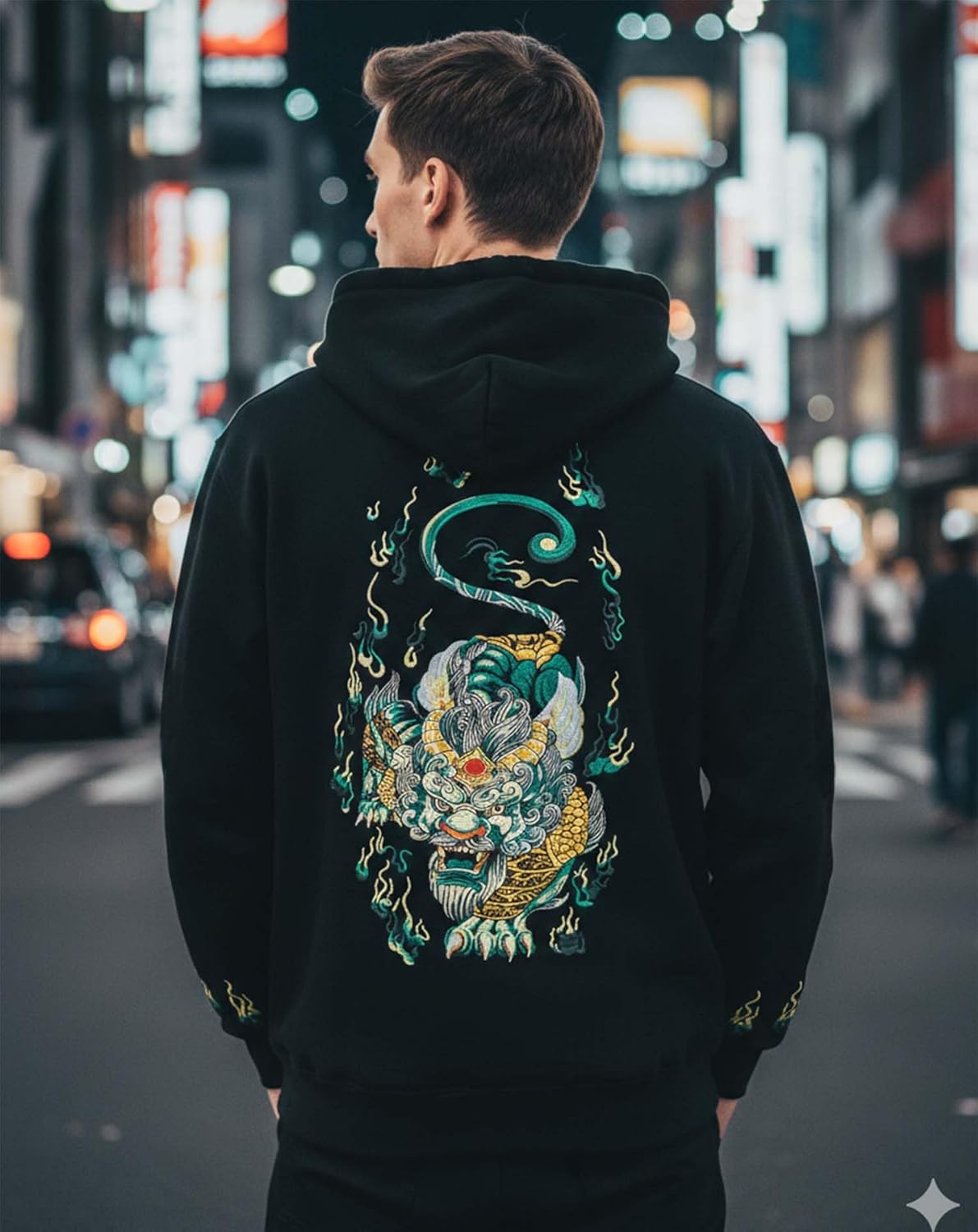 Niepce Inc Streetwear Men's Dragon Embroidered Heavyweight Graphic Hoodies - Image 2