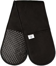 Black Double Oven Gloves Heat Resistant Silicone Oven Mitts Pair | Non-Slip Silicone Oven Gloves Double Oven Mitt | Machine Washable Thick Potholders Home & Kitchen Accessories.