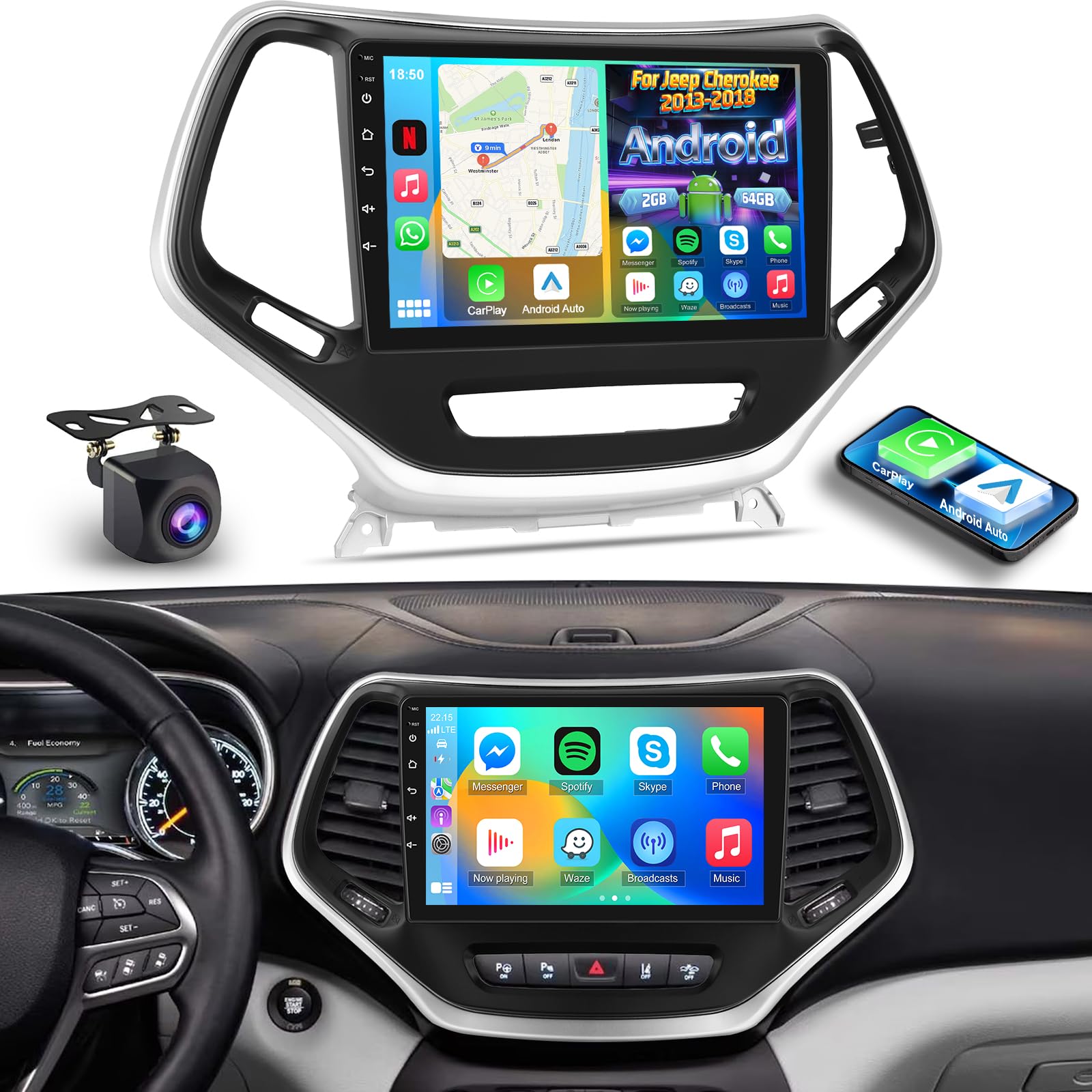 Photo 1 of [2+64G] NHOPEEW Car Radio for Jeep Cherokee 2013-2018 10 Inch Touch Screen
