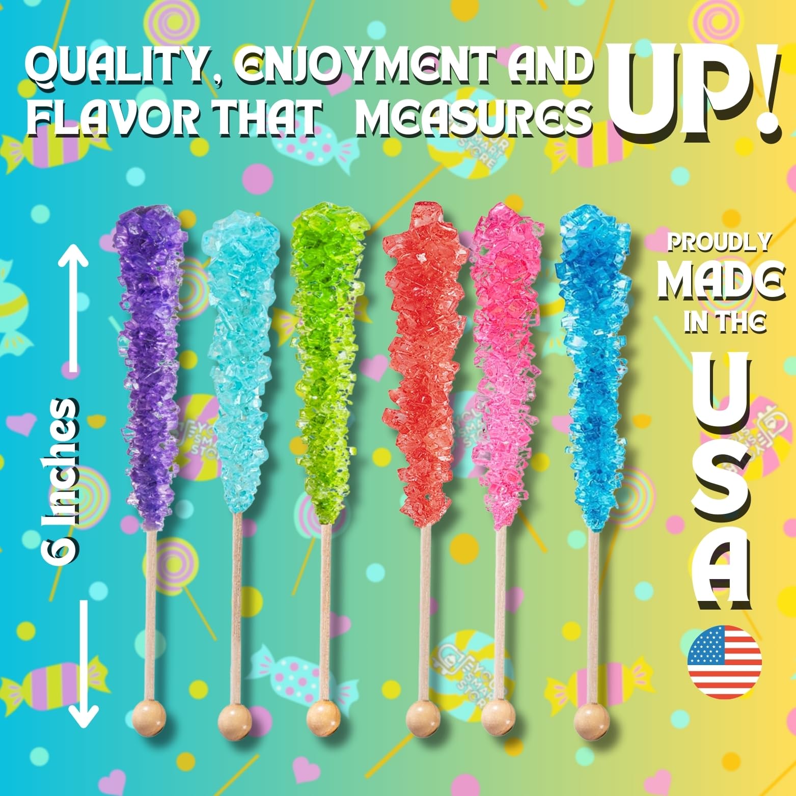 36 Large Assorted Rock Crystal Candy Sticks - Assorted Rock