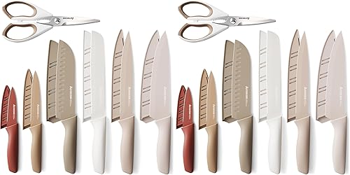 Miniatura 12 de Astercook Juego de cuchillos de cocina de 13 piezas con revestimiento antioxidante saludable, apto para lavavajillas, juegos de cuchillos de chef