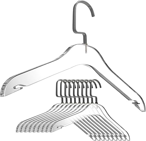 Miniatura 11 de Perchas de acrílico transparente para faldas, paquete de 10 unidades, elegantes y resistentes, 0.5 pulgadas de grosor, organizador de ropa de Dorado