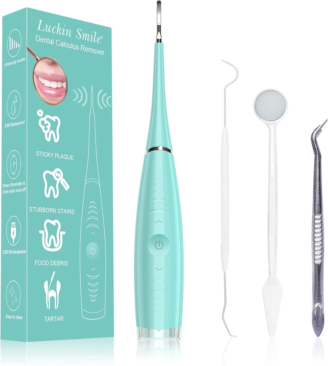 Limpiador Dental, 5 Modos de Limpieza Dental, Limpiador de Dientes Doméstico Sin Irrigador Bucal Portatil, Removedor de Cálculo Dental con Limpiador de Sarro Dental y Espejo Dental