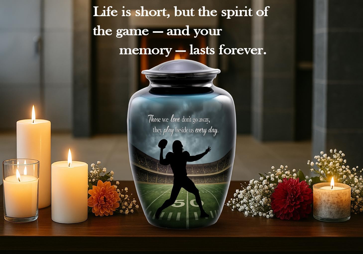 Football Cremation Urn – Quarterback Tribute Adult Urn for Human Ashes – Sports Fan Memorial Urn – Large Metal Funeral Urn for Men and Women – Holds Ashes Up to 210 lbs (Large) - Image 2