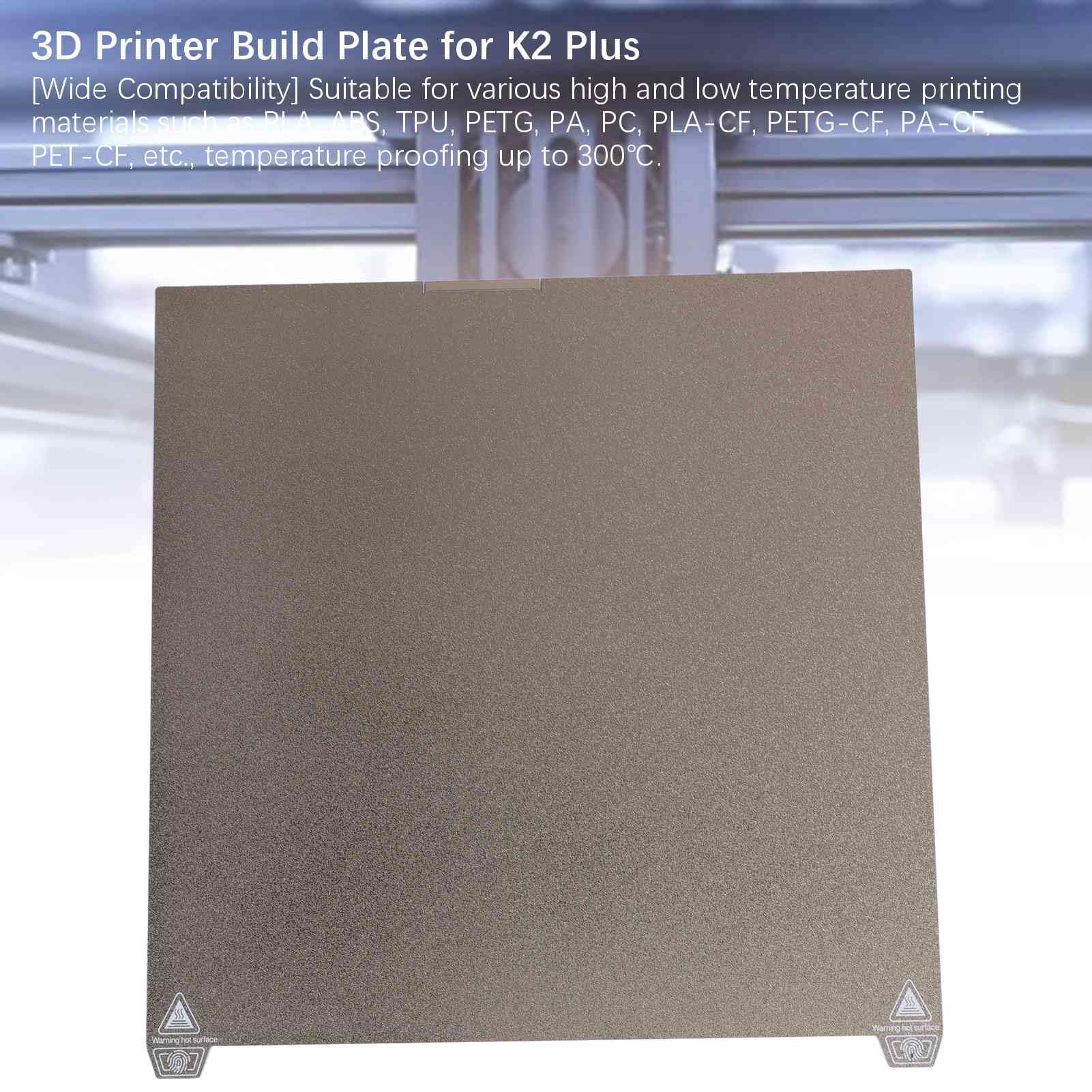 K2 Plus Texture PEI Build Plate Kit, 3D Printer Heat and Wear Resistances Textured PEI Spring Steel Plateforms for K2 Plus 370x370mm, Strong Adhesion 3D Printer Build Sheet