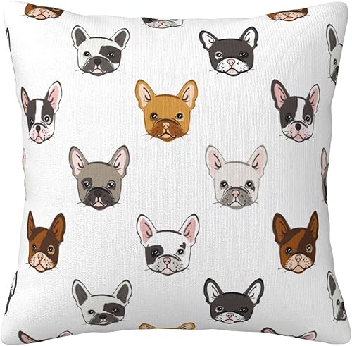 VARUN Fundas de almohada cuadradas de bulldog francés para decoración del hogar, sofá, automóvil, dormitorio, cabezas de animales de dibujos