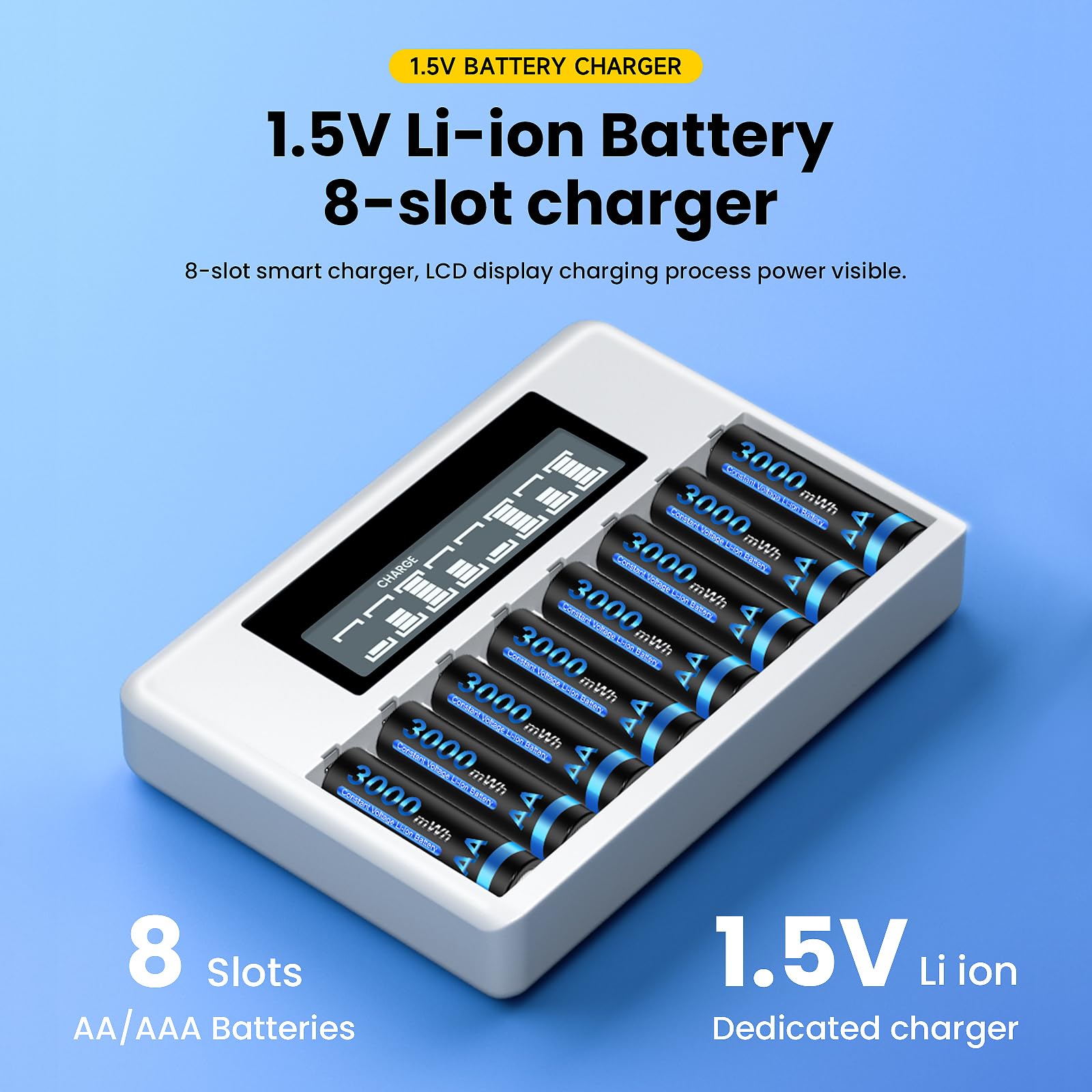 CITYORK Piles lithium-ion rechargeables AA AAA avec 4 piles au lithium AA 1,5 V 3000 mWh et 4 piles AAA 1200 mWh et chargeur de batterie