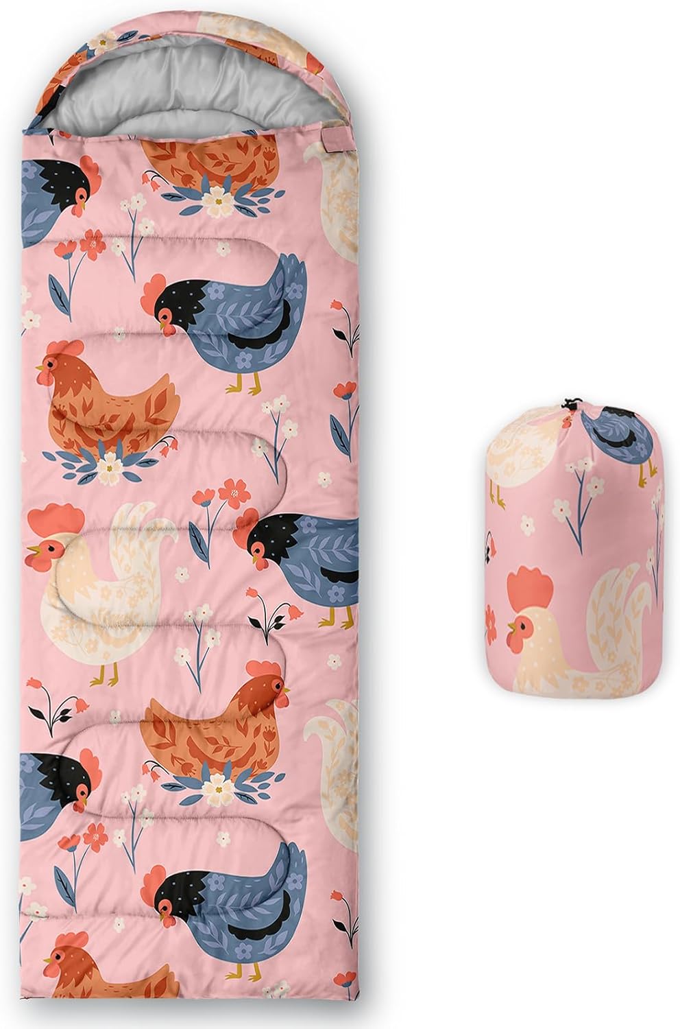 Axolotl Cartoon Fox Sleeping Bag,3 Season Warm and Cool Weather Kawaii Fox Flowers Sleeping Bags for Kids Boys Teens,Waterproof Lightweight Sleeping Bags for Traveling,Outdoors Camping Equipment,Red