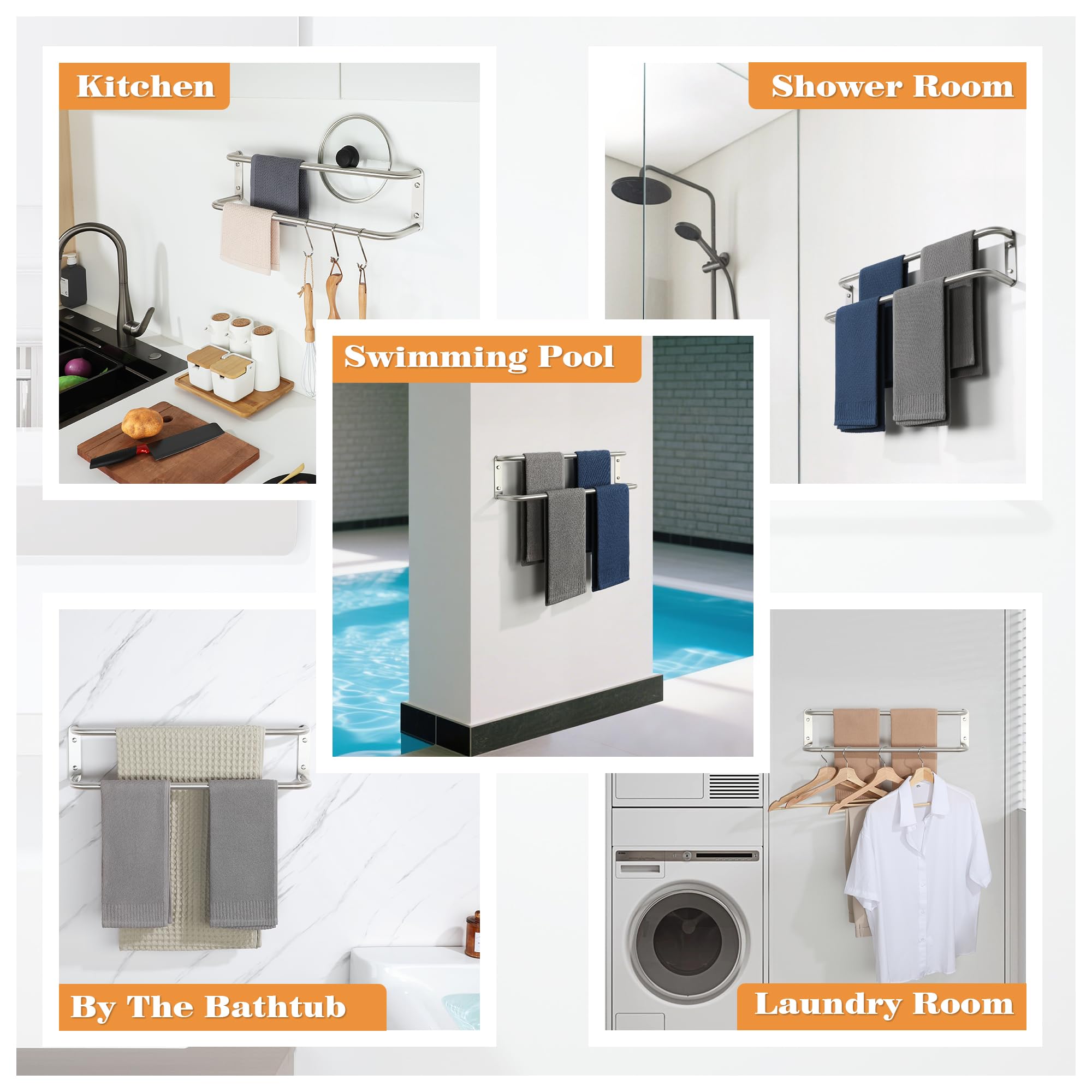 Mooche Towel Rail Wall Mounted, Bathroom Towel Holder Double Towel Holders, SUS304 Stainless Steel Towel Bar - Image 4