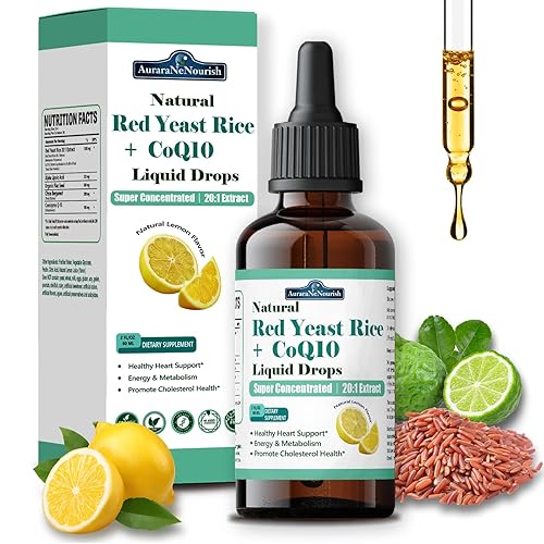 Liposomal Red Yeast Rice with Coq10 Liquid Drops, 5-in-1 Extra Strength 1200mg Cholesterol & Heart Support w. Citrus Bergamot Alpha Lipoic Acid |