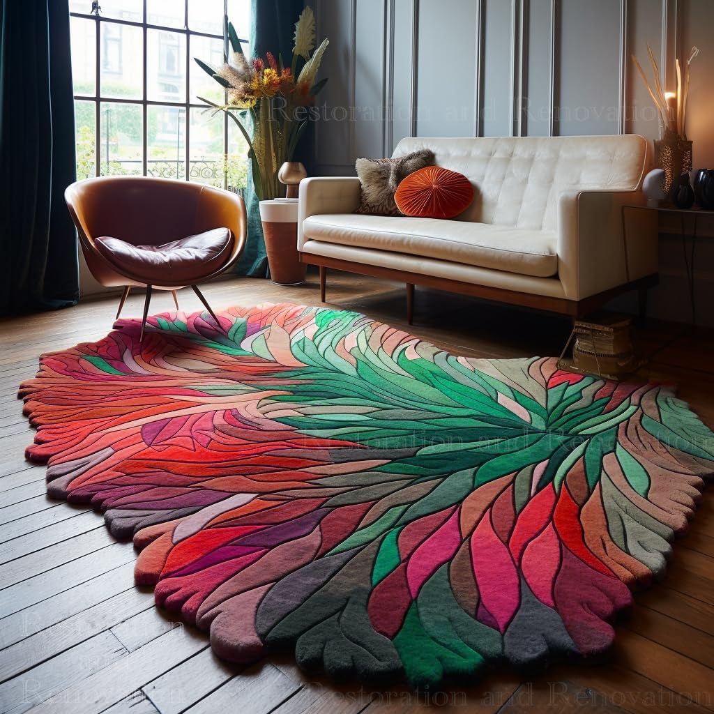 Handmade Irregular Shape Wool Area Rug | Unique Contemporary Botanical Design, Thick & Soft Carpet | Perfect for Living Room, Bedroom Decor (Multi A, 10' x 14')
