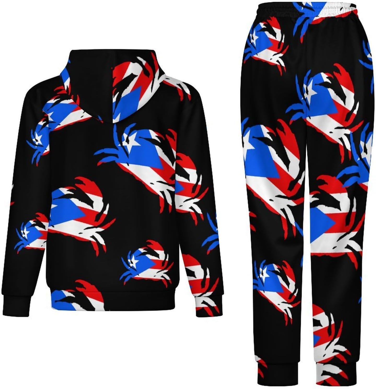 P.R. Crab Puerto.Rico Flag Sweatshirts for Men Two Piece Casual Hoodie Tracksuit Jogger Pants