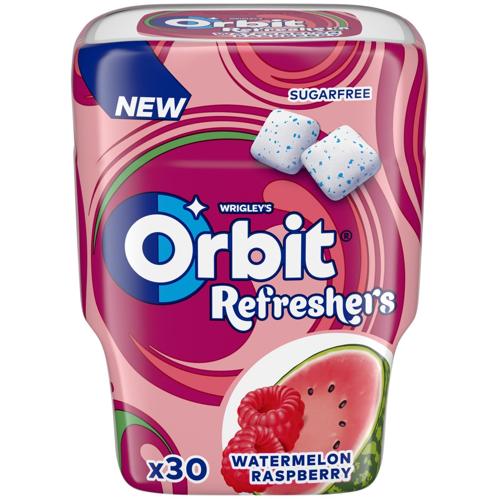 Orbit Refreshers Bote de chicles sin azúcar sabor sandía y frambuesa, 6 cajas de 30 unidades