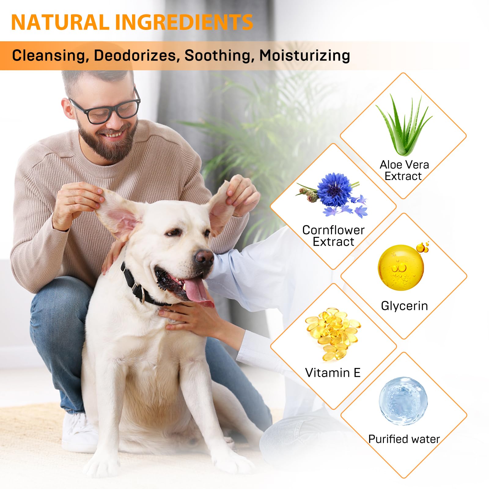 Dog Ear Wipes, Ear Cleaner Finger Wipes for Dogs & Cats, Gently Remove Earwax & Odor, Soothe Ear Itching and Infection, Easy to Use, Natural Cat Ear Wipes for Dogs, 50 Disposable Count - image 3
