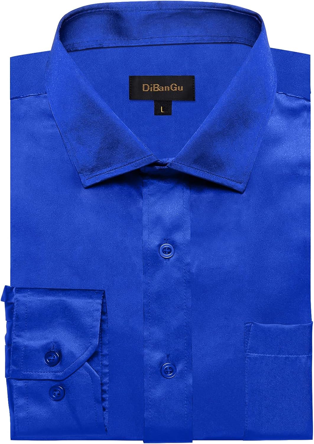 DiBanGu Long Sleeve Button Up Shirts for Men Casual Business Shirt with Pocket Solid Regular Fit Shirts for Formal Wedding