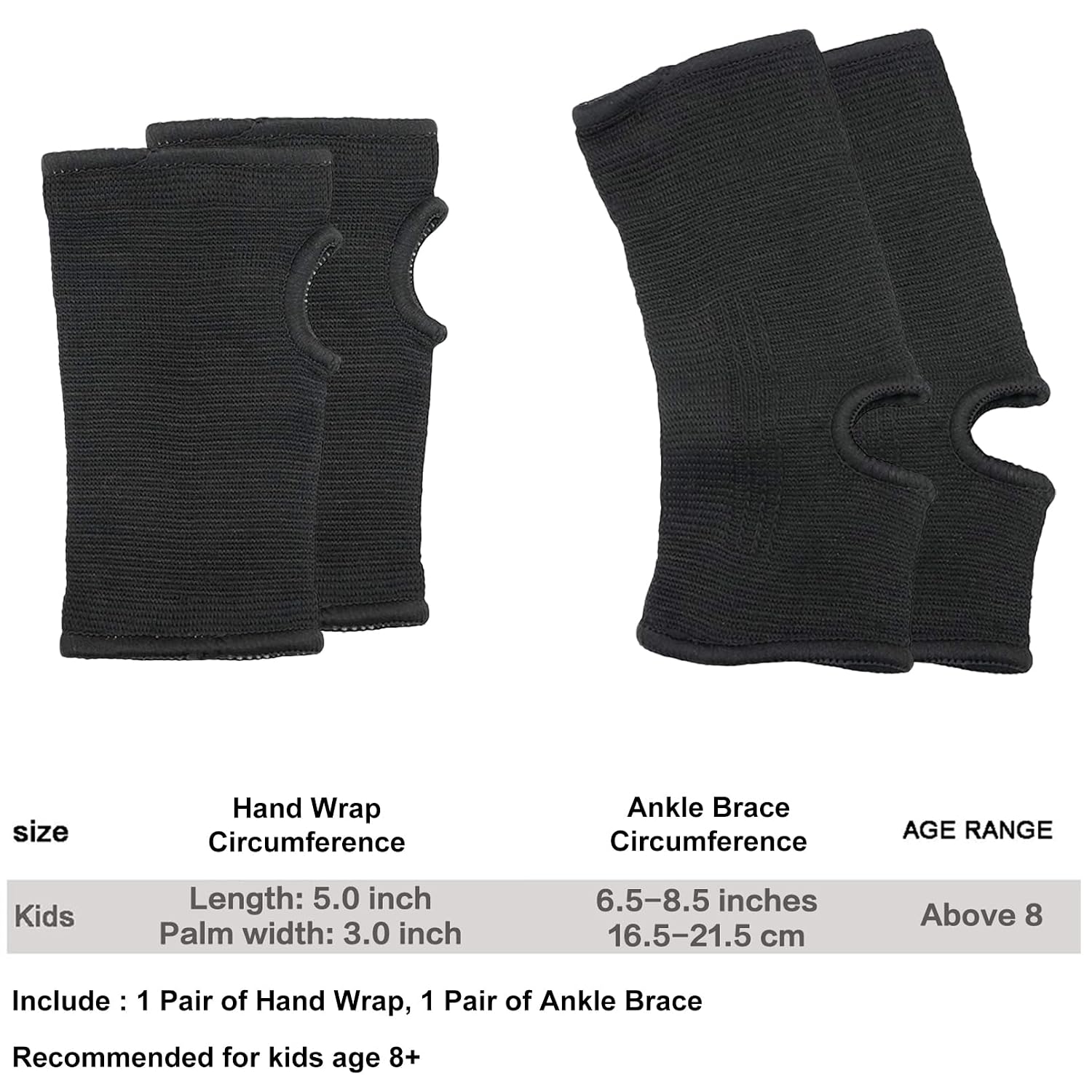 Luwint Kids Ankle Brace & Wrist Support - Knitted Ankle Sleeves and Hand Wrap Sports Daily Activities Protection for Boys Girls 8+ Years (Black)