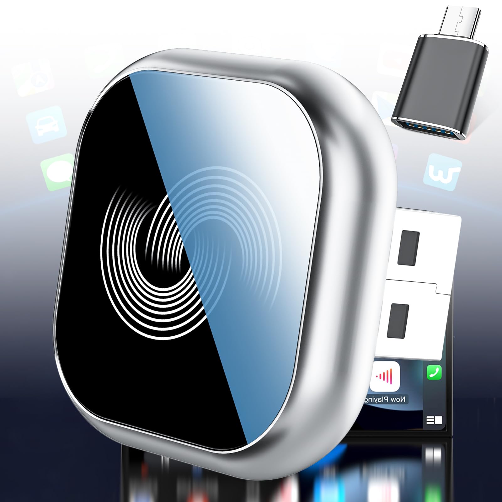 Photo 1 of 2026 Upgraded Wireless CarPlay Adapter, Bluetooth Car Play Wireless Adapter Mini 2-in-1 Android Auto Adapter, Plug & Play Zero Latency Auto-Connect, USB-A/Type-C Interface, Fits iOS 10+ & 2015+ Cars
