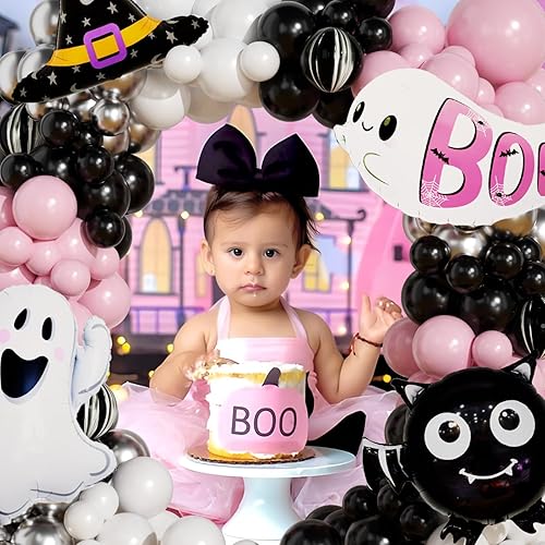 Miniatura 12 de JOGAMS 164 globos metálicos de Halloween morados y verdes con calcomanías de murciélago 3D, globos de fantasma para decoraciones de fiesta temática