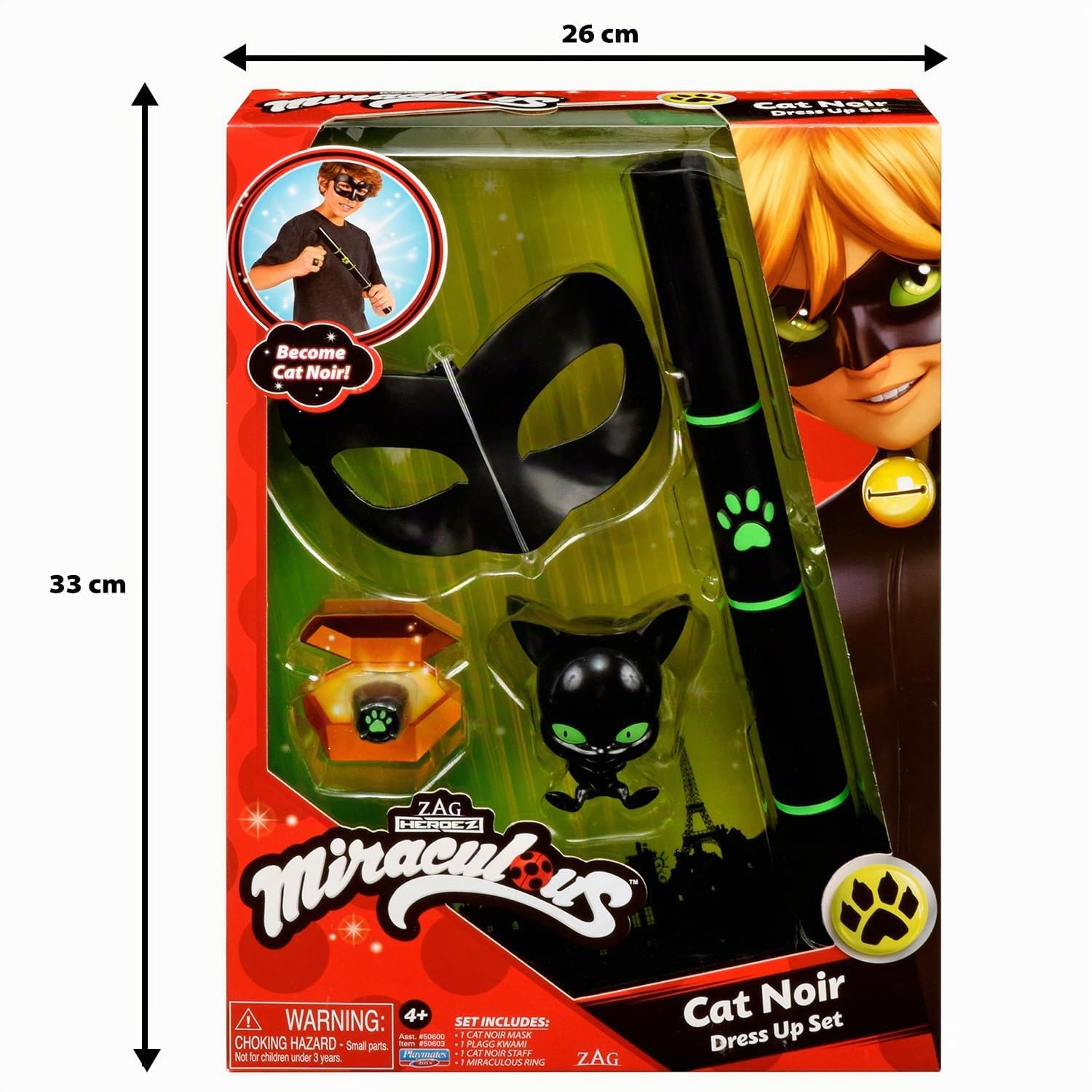 Miraculous P50603 Tales of Ladybug & Cat Superhero Cat Noir Fancy Dress Costume for Kids (Bandai), multicolor