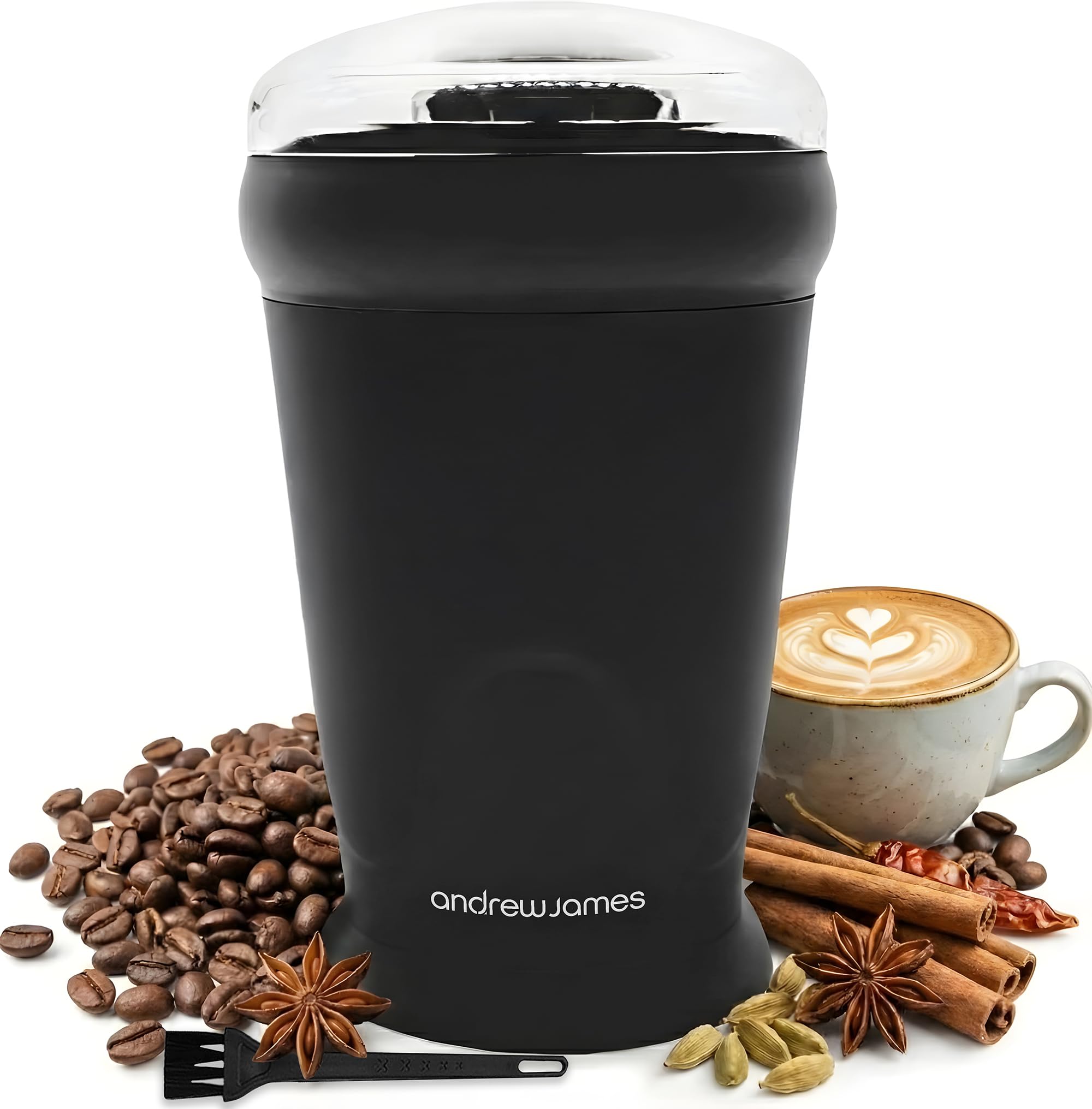 Andrew James Electric Coffee Grinder, Seed, Bean, Nuts, Fine Spice Grinders, Black or Red, 70g, 150W (Black)