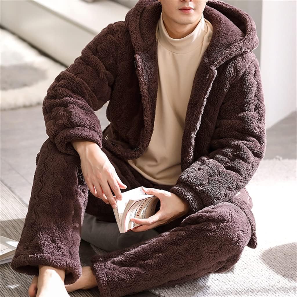Men's Winter Three-layer Thickened Coral Fleece Plus Velvet Flannel Homewear Autumn and