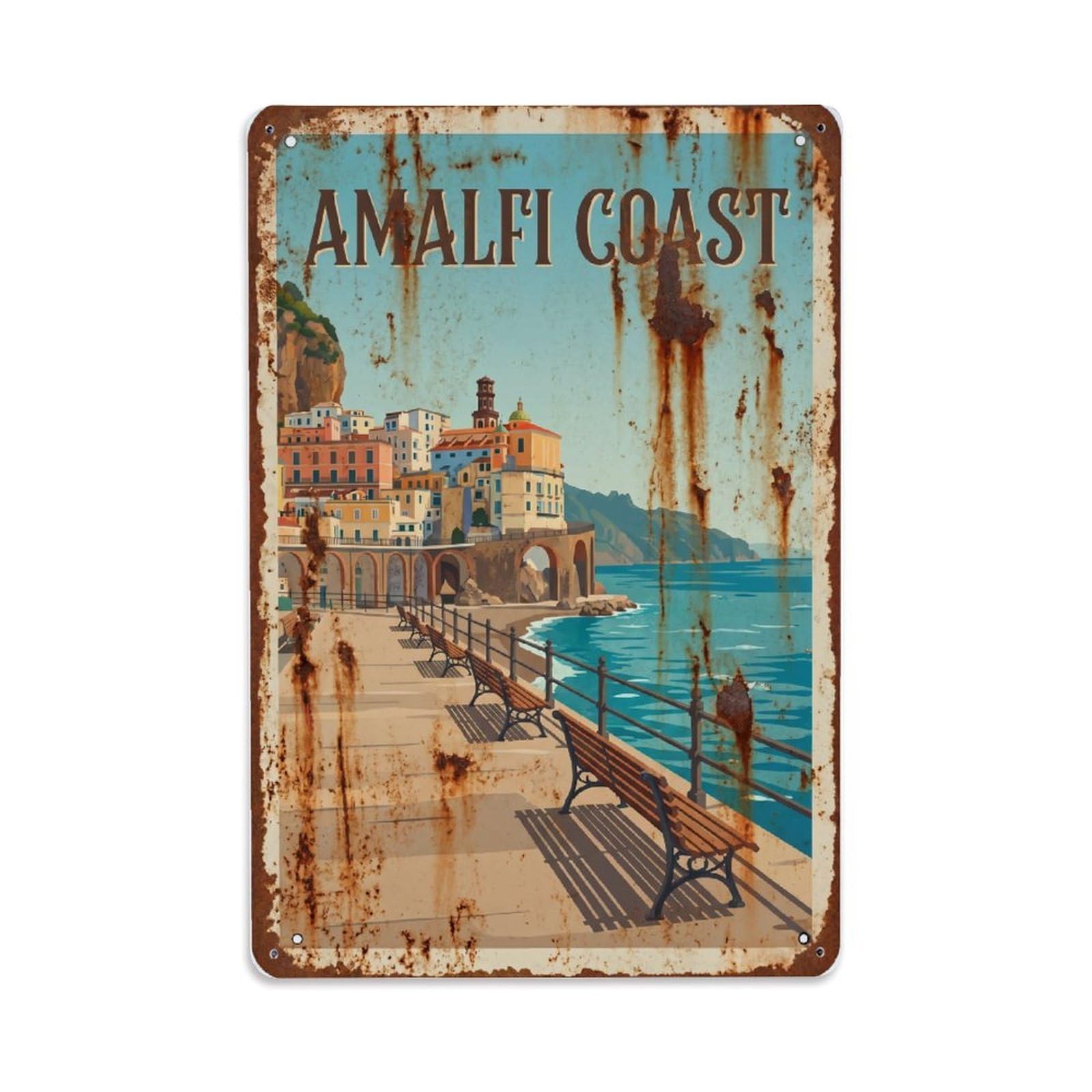 Fqnyr Style Vintage Travel Esplanade Italy Seaside Metal Tin Sign Plaque Wall Decor For Cafe, Club Bar, Office, Home Garden Metal Poster 8X12inch
