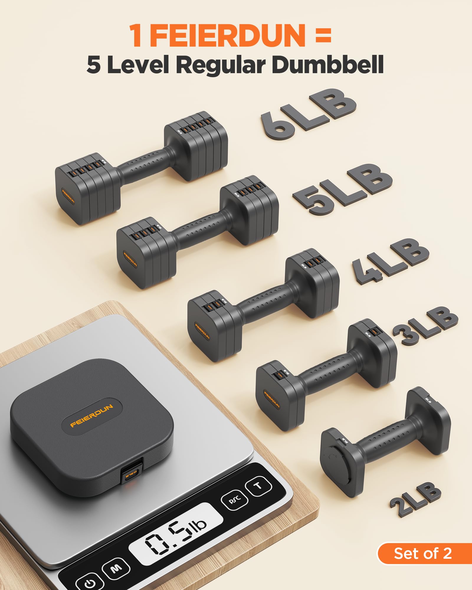 FEIERDUN Set di 2 manubri regolabili 5 in 1, pesi a mano da 5,4 kg/2,7 kg, per donne, set di manubri a doppia stabilità, per casa, palestra e attività all'aperto, grigio