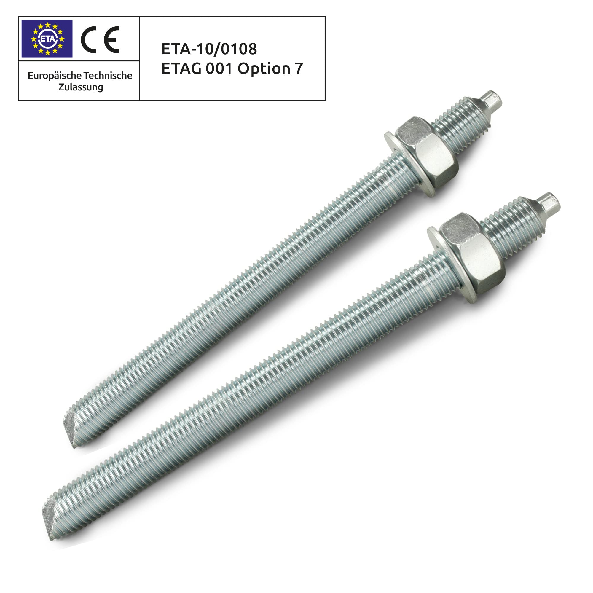 Isolbau Ankerstangen M12 x 220 mm - 50 Stück ETA Zulassung Gewindestange Verbundanker verzinkt mit Mutter & Unterlegscheibe Schwerlast-Anker Schwerlast-dübel