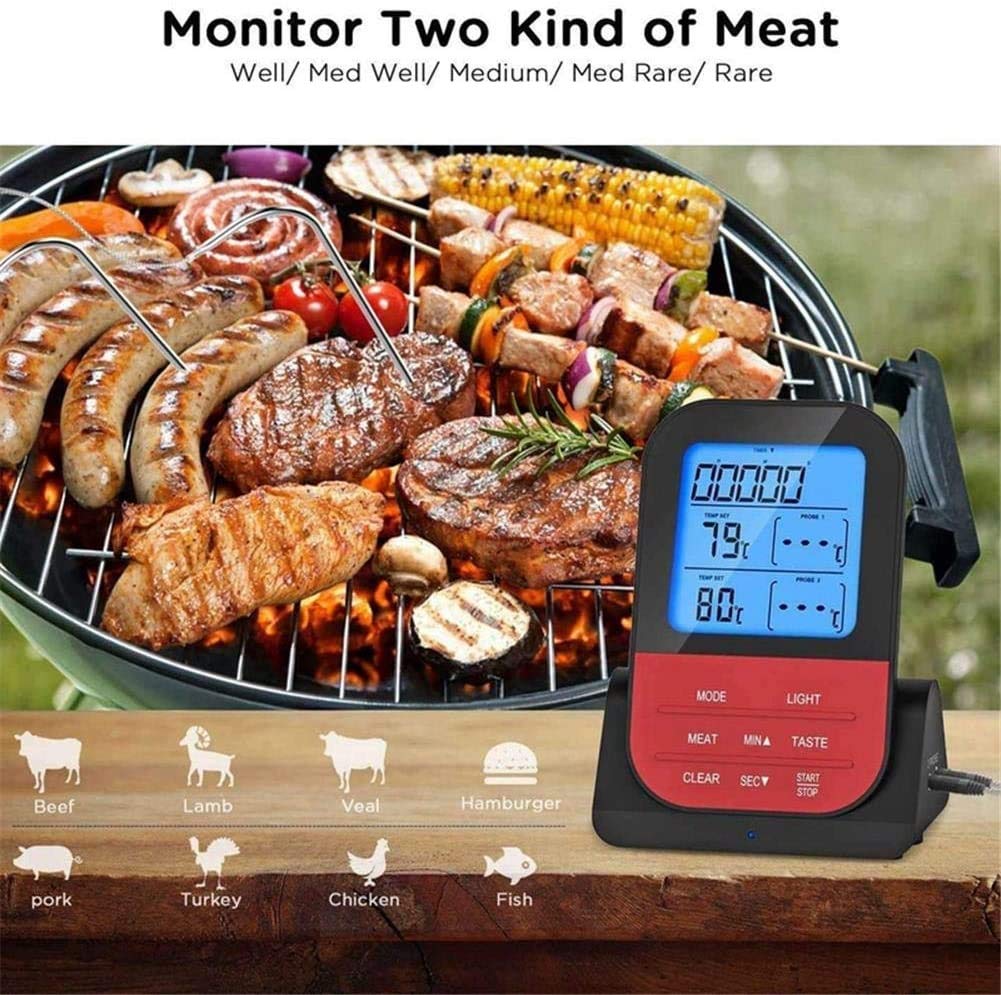 Termómetro de Carne de cocción Digital de la sonda Dual LCD Grande LCD Lámparas de la retroiluminación Termómetro para la Parrilla para la Cocina del Fumador Horno BBQ