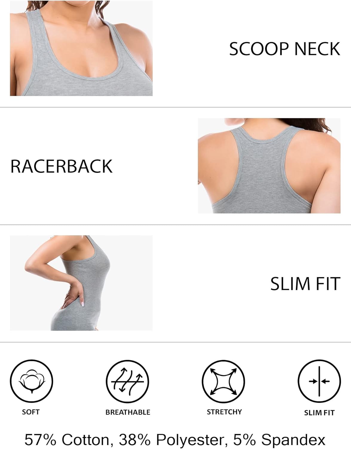 Cotton Ribbed Racerback Tank Tops for Women Basic Workout Athletic Tanks Gym Tank Top Yoga Shirts Pack 1-4 - Image 3