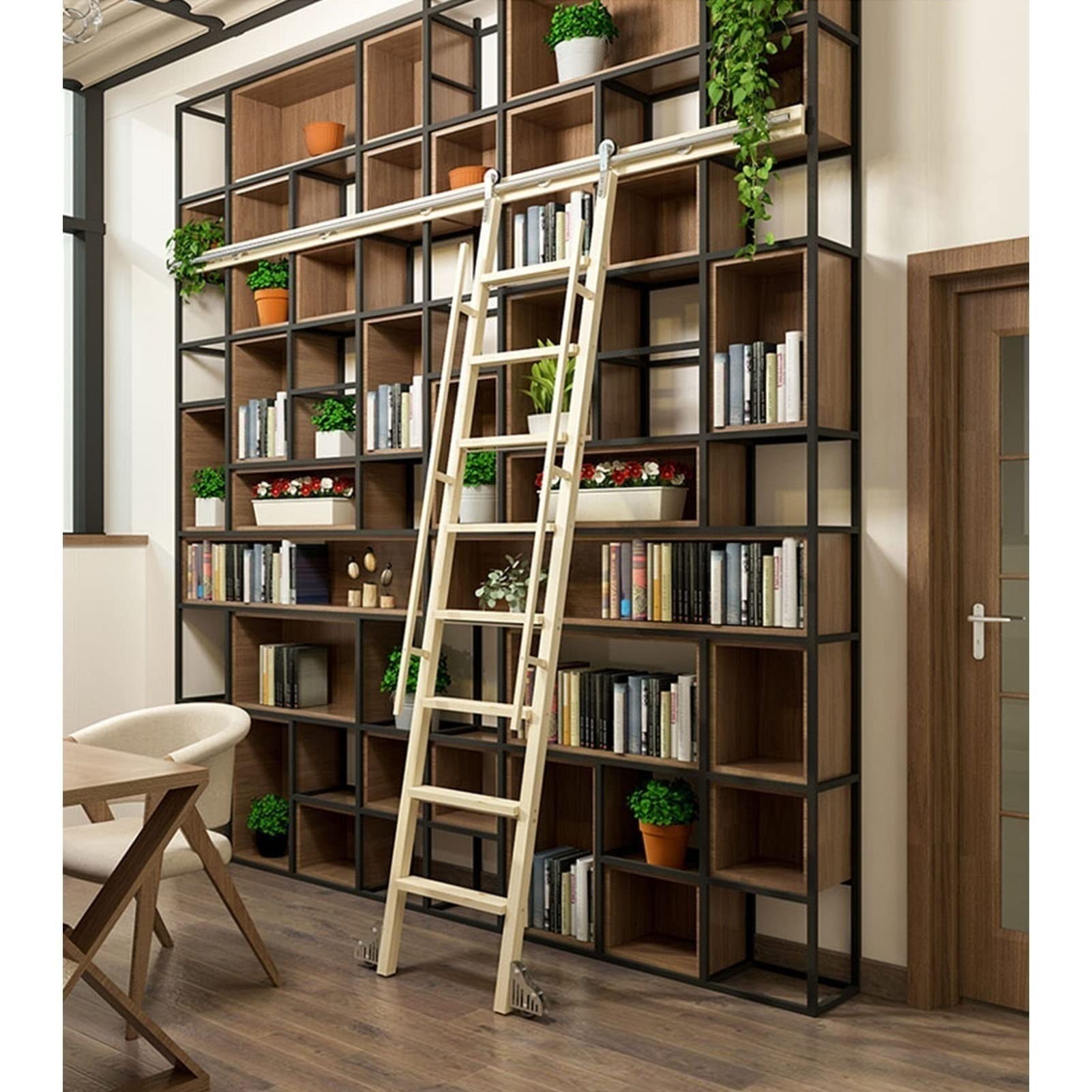 K Hardware Per Scale Per Librerie In Acciaio Nero Da 16 Piedi (488cm), Binario Scorrevole In Stile Fienile Senza Scala, Senza Rullo Da Pavimento, Per Casa/interno  13