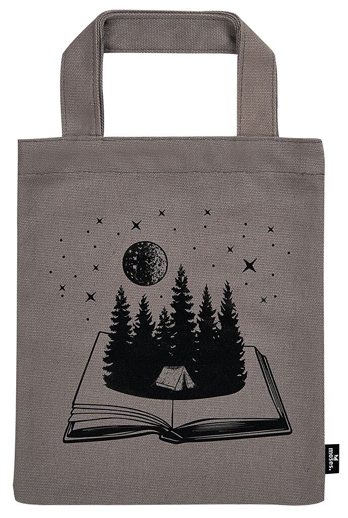 moses. Bolsa para libros – Bolsa de mano pequeña 100% algodón, ideal para los lectores policíacos, regalo perfecto para libros, color gris, gris, 20 x 24 cm, Viaje de fantasía