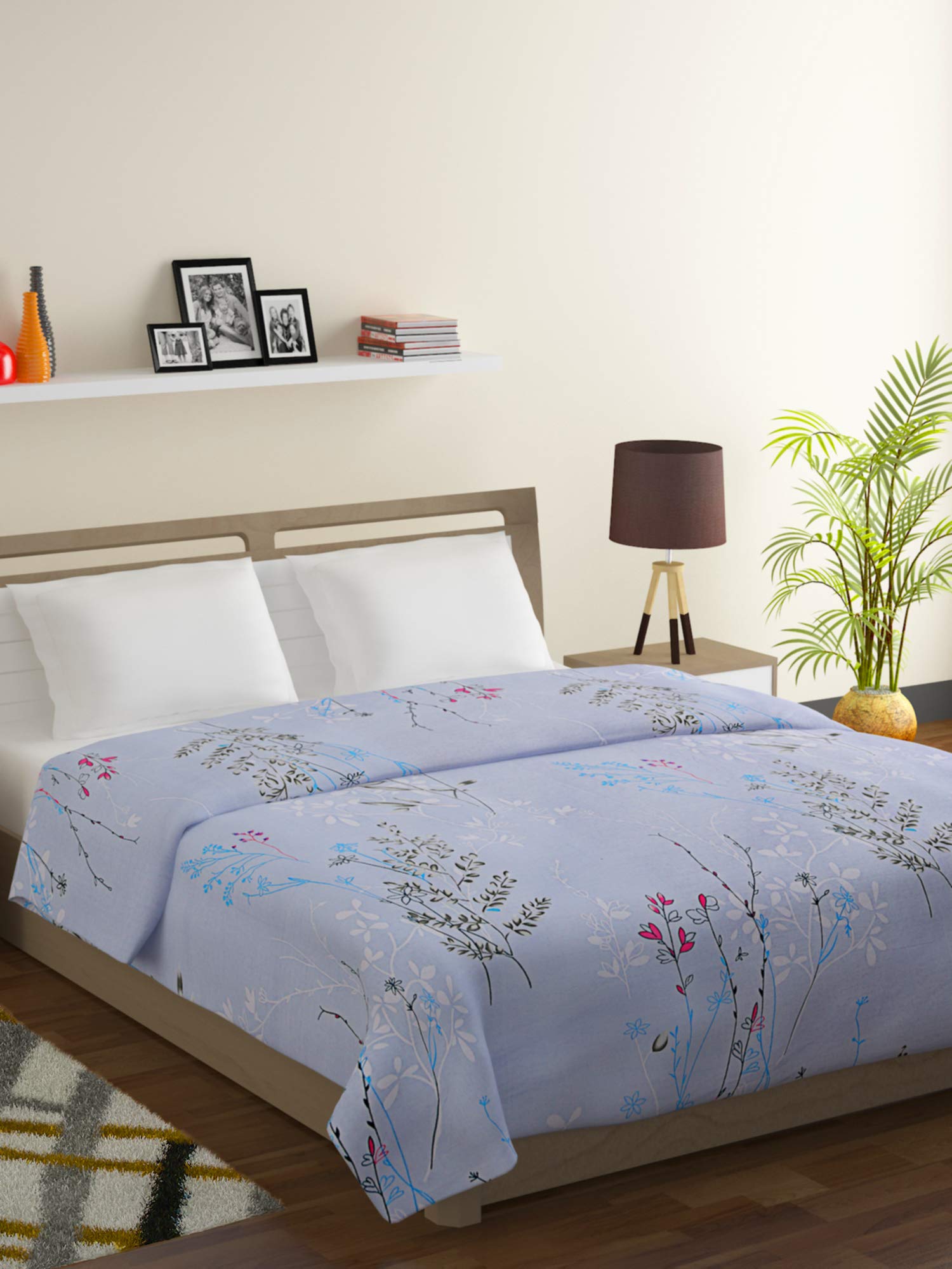 SWAYAM Veda-100% Cotton 144 TC,Microfiber Fill 150 GSM -Floral Pattern-Double Comforter, Blue-image-49