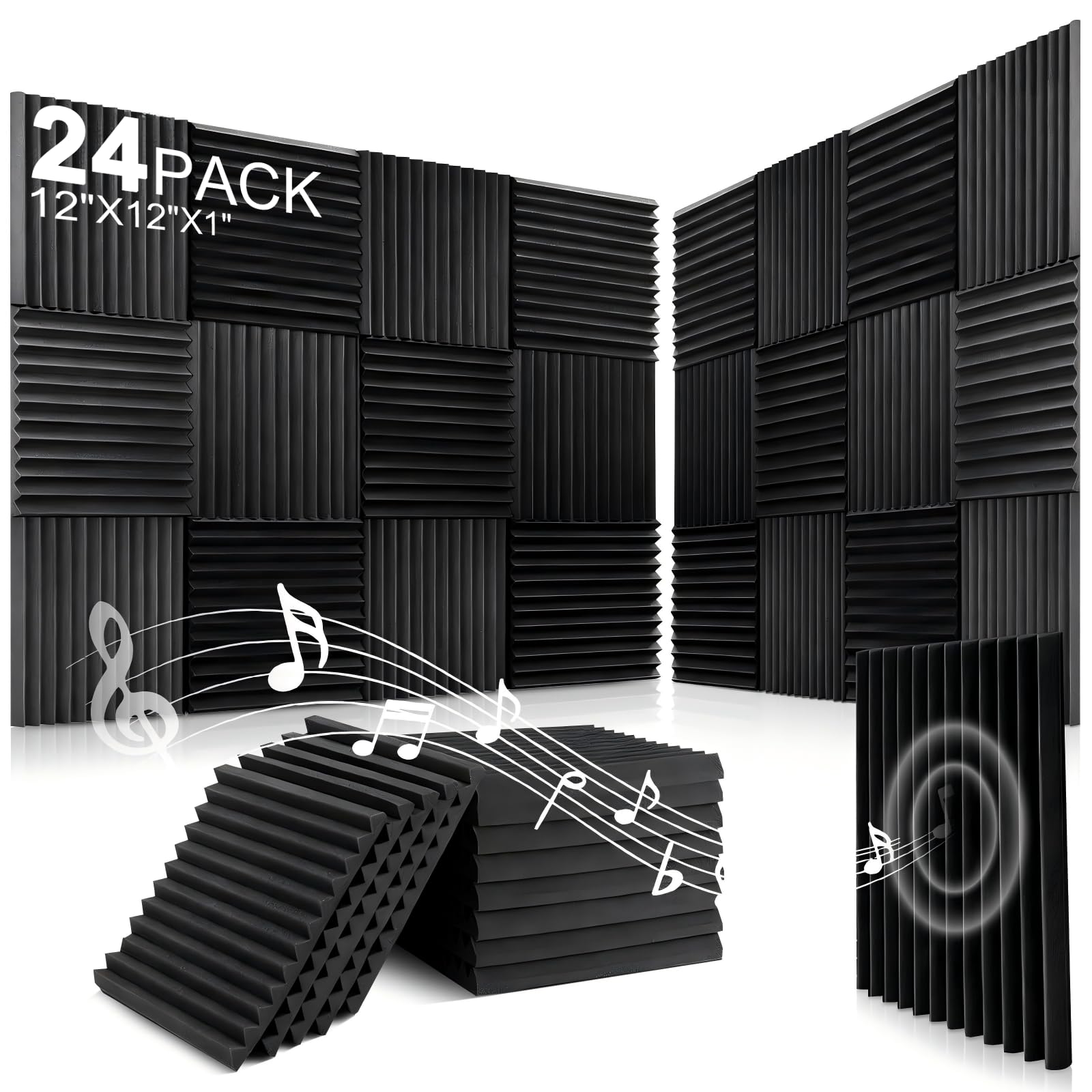 24 PCS Paneles Acústicos, Paneles Acústicos de Espuma, 30x30x2.5cm Paneles para Pared, Aislamiento y Absorción de Sonido para Estudios de Grabación, Cines en Casa y Salas de Ensayo