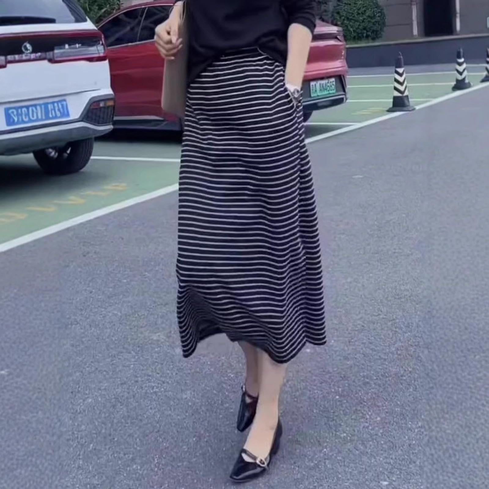 Spódnice damskie w dużych rozmiarach styl wiosna i lato, prosta wygodna w kratkę, dopasowana moda-czarny-2xl