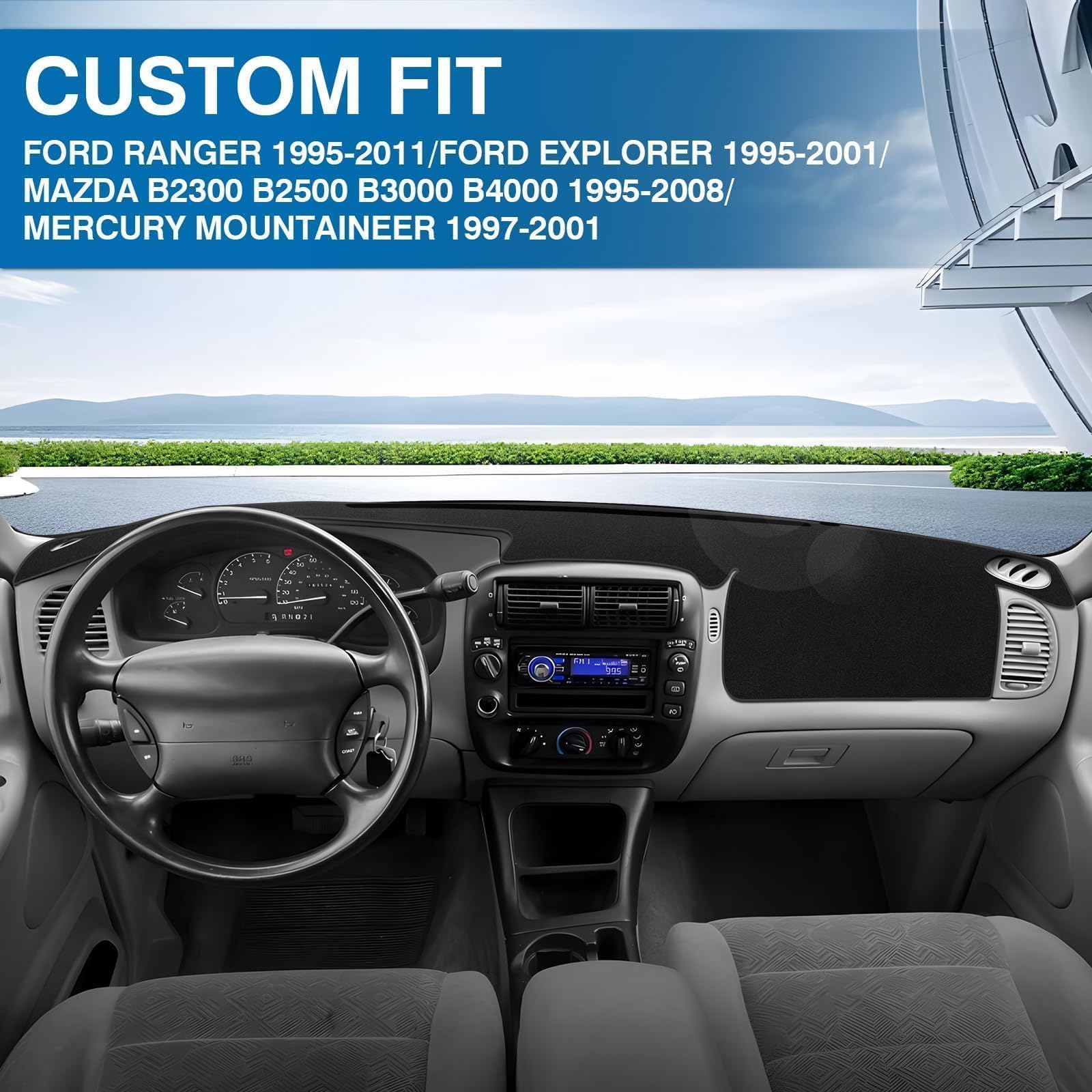 KUST Housse de Tableau de Bord de Voiture pour Ford Ranger 1995-2011/Ford Explorer 1995-2001/Mazda B2300 B2500 B3000 B4000 1995-2008/Mercury Mountaineer 1997-2001 - Noir
