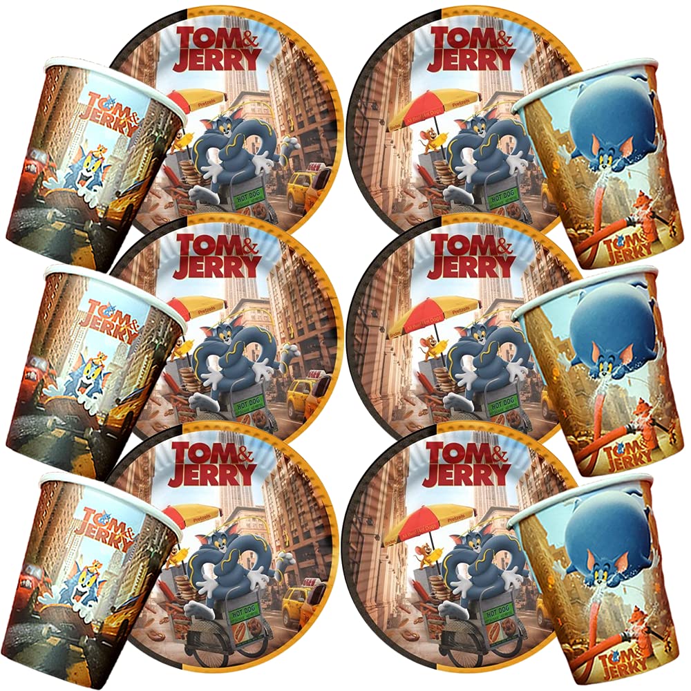 12PC TO CAT MOUSE INCLUDES 6PC CAKE PLATES + 6PC KIDS CUPS PARTY SUPPLIES DECORATIONS THEME FAVOR IDEA FUN CELEBRATION HAPPY BIRTHDAY GIFT CENTERPIECE