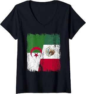 Womens Algeria Mexico Half Flag Algerian Mexican Heritage V-Neck T-Shirt