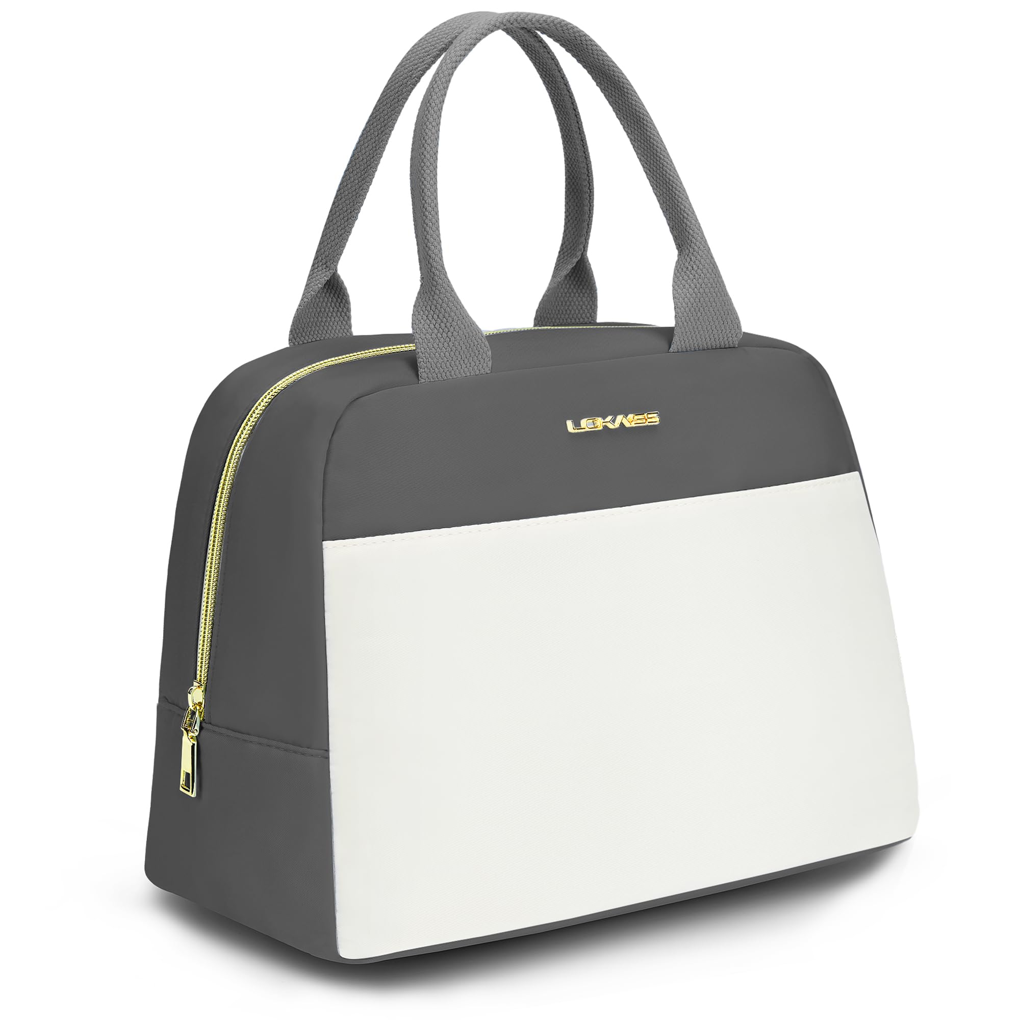 LOKASS Lunch Bag for Women-Insulated Adults Lunch Box with Front Pocket- Small Cute Lunch Tote for Work-Reusable Cooler Bag for Office Picnic Beach or Travel (Dark Grey)