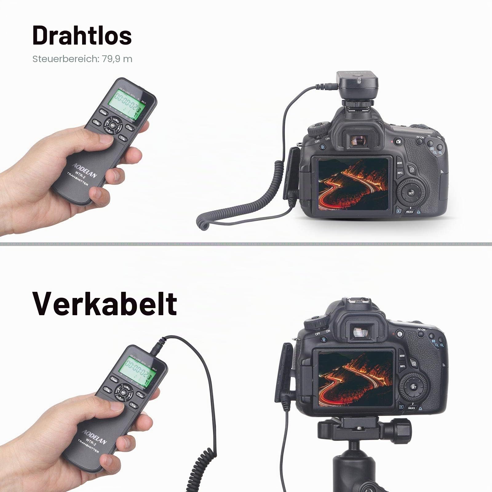 AODELAN Funk-Fernauslöser mit Intervalltimer für Nikon D5300, D850, D810 | drahtlos, Zeitraffer,Langzeitbelichtung,für D700/D500/D4/D4s/D3100/ D5000/D7200/D600/D610/D750/D3300; ersetzt MC-DC2, MC-36