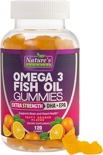 Gomitas de aceite de pescado Omega - Delicioso aceite de pescado con sabor a naranja, suplementos Omega 3 con ácidos grasos EPA y DHA saludables
