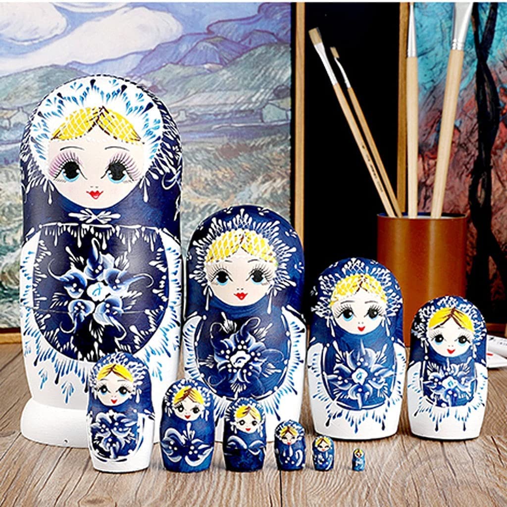 Rosyjskie Zestaw 10 Sztuk Lalek Matryoshka Zagnieżdżanie, Tradycyjne Rosyjskie Lalki Drewniane Układanie Zabawek Prezent Lalka Matrioszka