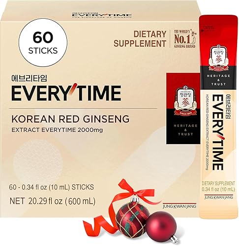 JUNG KWAN JANG Everytime - Extracto de ginseng rojo coreano de 2,000 mg  Bebida energética vegana suplementos en barra con propóleos  Sin cafeína,