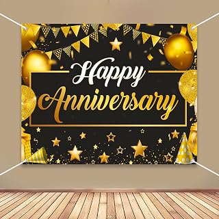 Party Propz Happy Anniversary Backdrop for Decoration (4x5 ft) - 1Pc Happy Anniversary Decoration Items Kit, Black and Golden Backdrop Banner for Decorations, 1st, 2nd, Silver or Golden Jubilee Decor