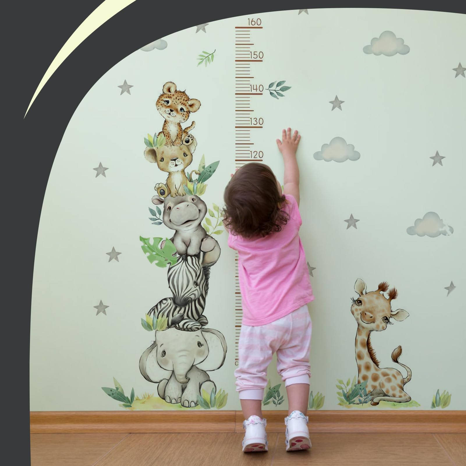 Grafico di altezza per bambini, da parete, per misurare l'altezza dello zoo della foresta, adatto per la decorazione della cameretta dei bambini, dimensioni: 30-90 cm