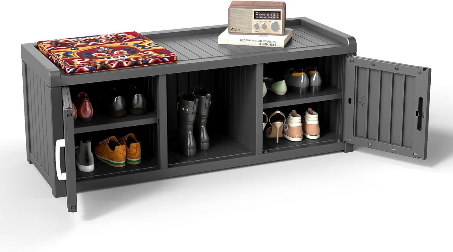 Shoe Cabinet for Entryway - Outdoor Waterproof UV-Resistant Shoe Storage Cabinet, Adjustable Shelves for Entryway, Bedroom, Hallway, Living Room(Black)