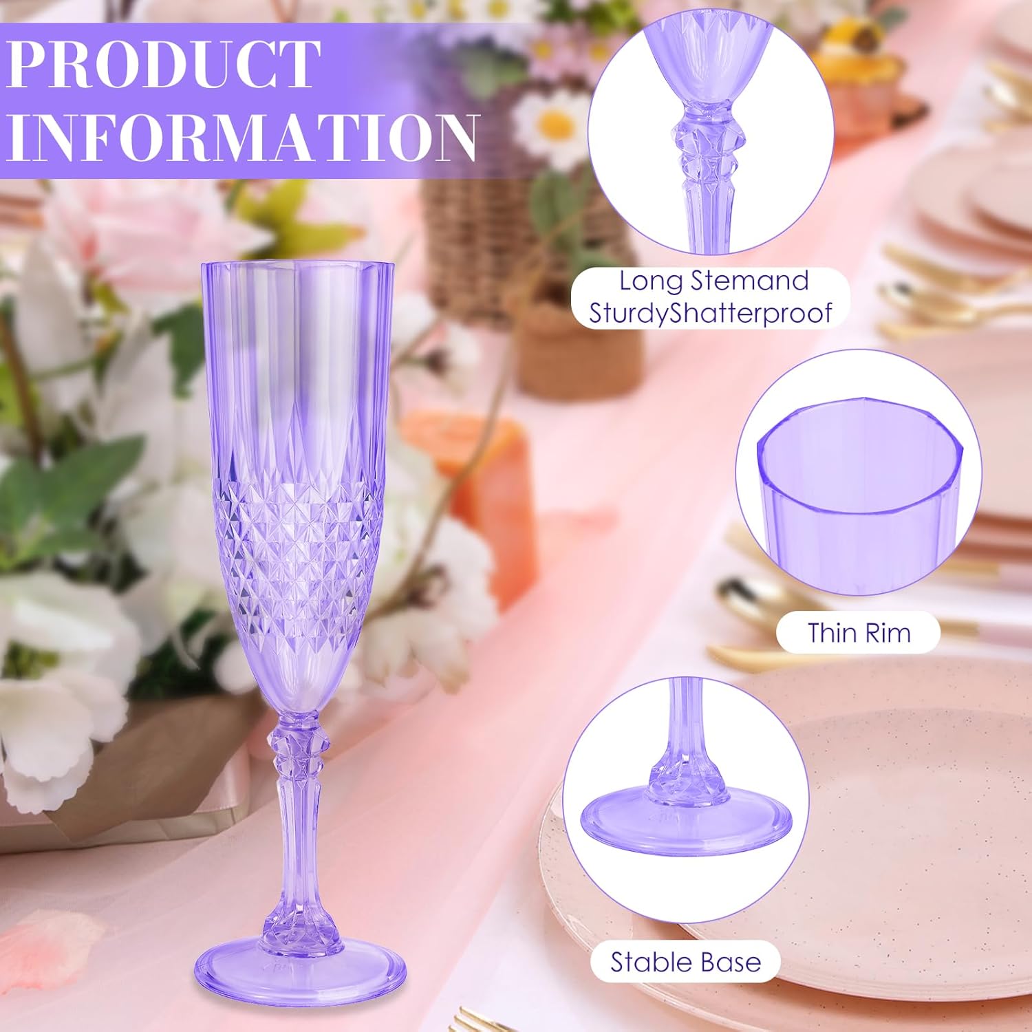 12 Pcs Purple Plastic Champagne Flutes，Purple Champagne Glasses Bulk, Made of Durable Plastic Material Can be Used for Weddings, Everyday Fun Parties and More! - Image 4