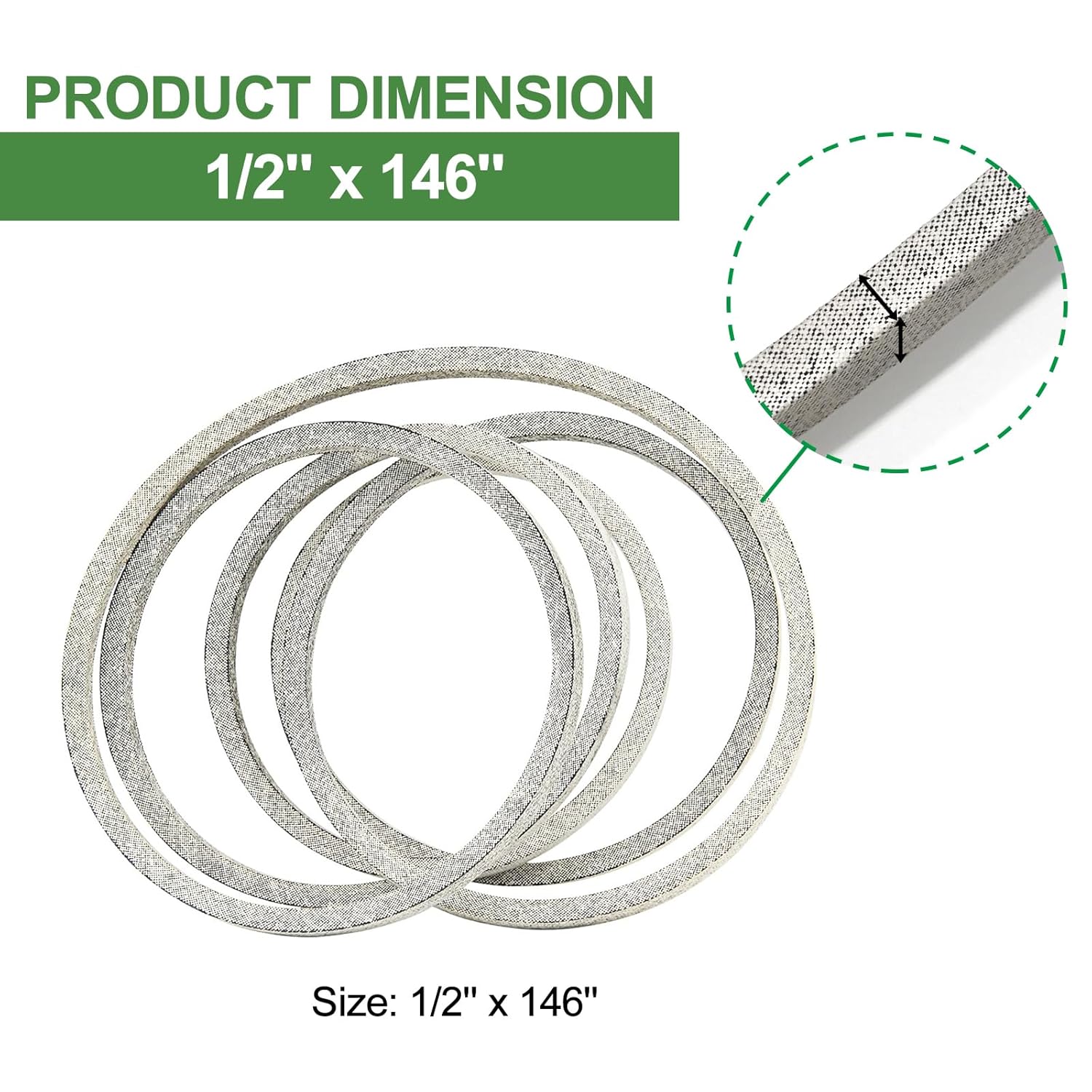 M154621 John Deere 42 Inch Deck Belt Replacement X300 X304 X310 Heavy Duty Aramid Cord Mower Belt Lawn Tractors Z245 EZtrak Zero Turn Mower 48" Deck 1/2" x 146"