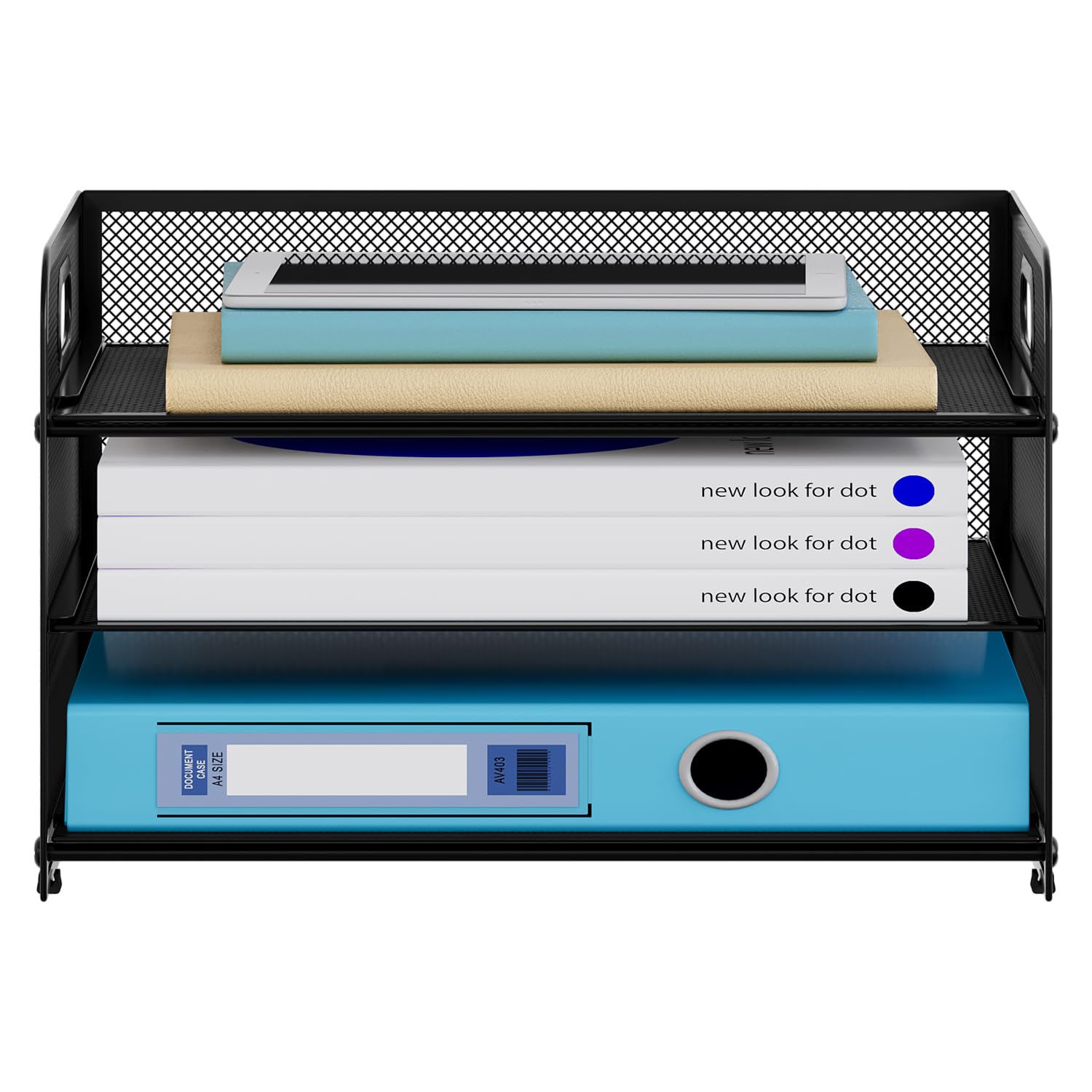 3 Niveles Organizador Archivador Optimiza Espacio, Escritorio Bandeja A4 Papel Mantiene Limpieza, Clasificador Documentos para Oficina y Hogar, Metal, Negro