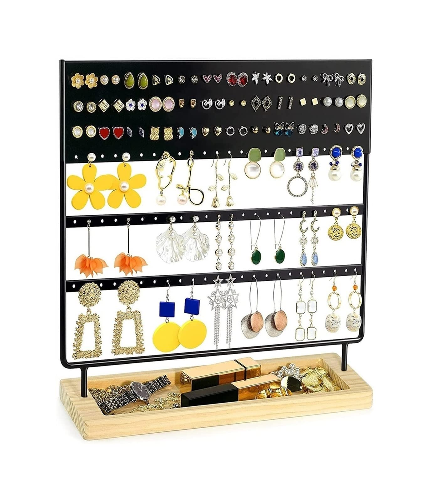 GAROEN Jewelry Display Stand Earring Holder 3 Layers Jewelry Organizer Display Tree 360 Rotating Acrylic Classic Stand Hang Earring Necklace Bracel